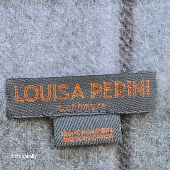 100% Cashmere Fringe Scarf Lavender and Grey Plaid Louisa Perini - Picture 3 of 10